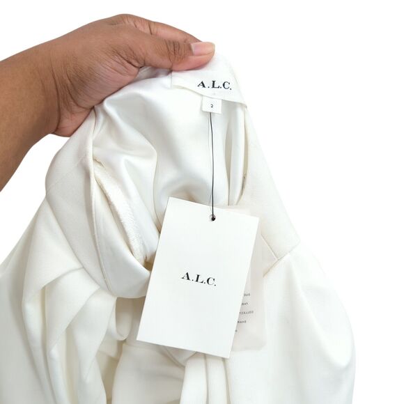 ALC Women 2 Hazel Dress White Crystal Mini Cut Out V Neck Puff Balloon NEW FLAW - Picture 9 of 10